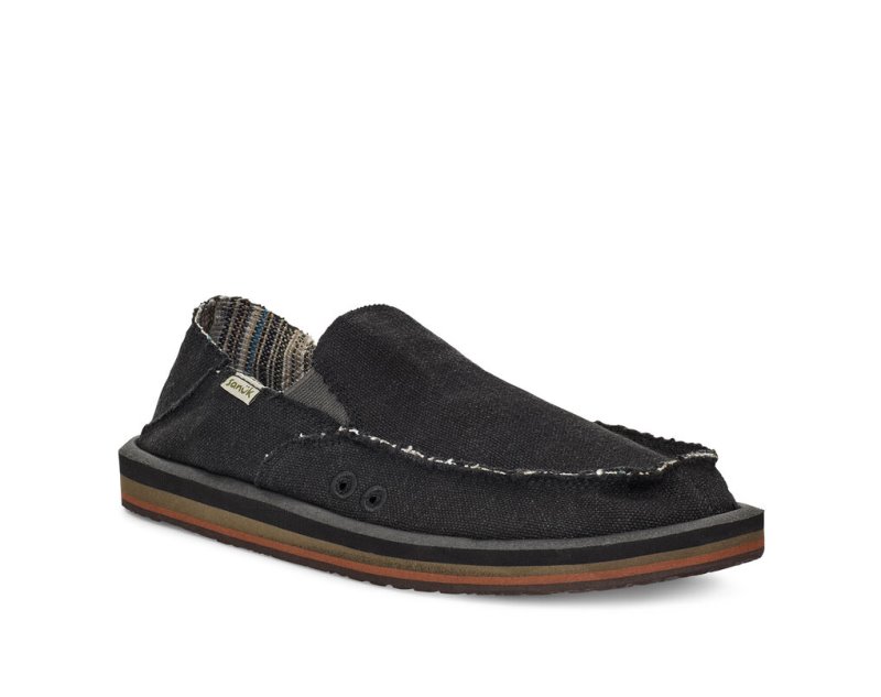 Sanuk Mens Vagabond Soft Top Hemp Collapsible Heel Black Shoes | IWXJGQ781